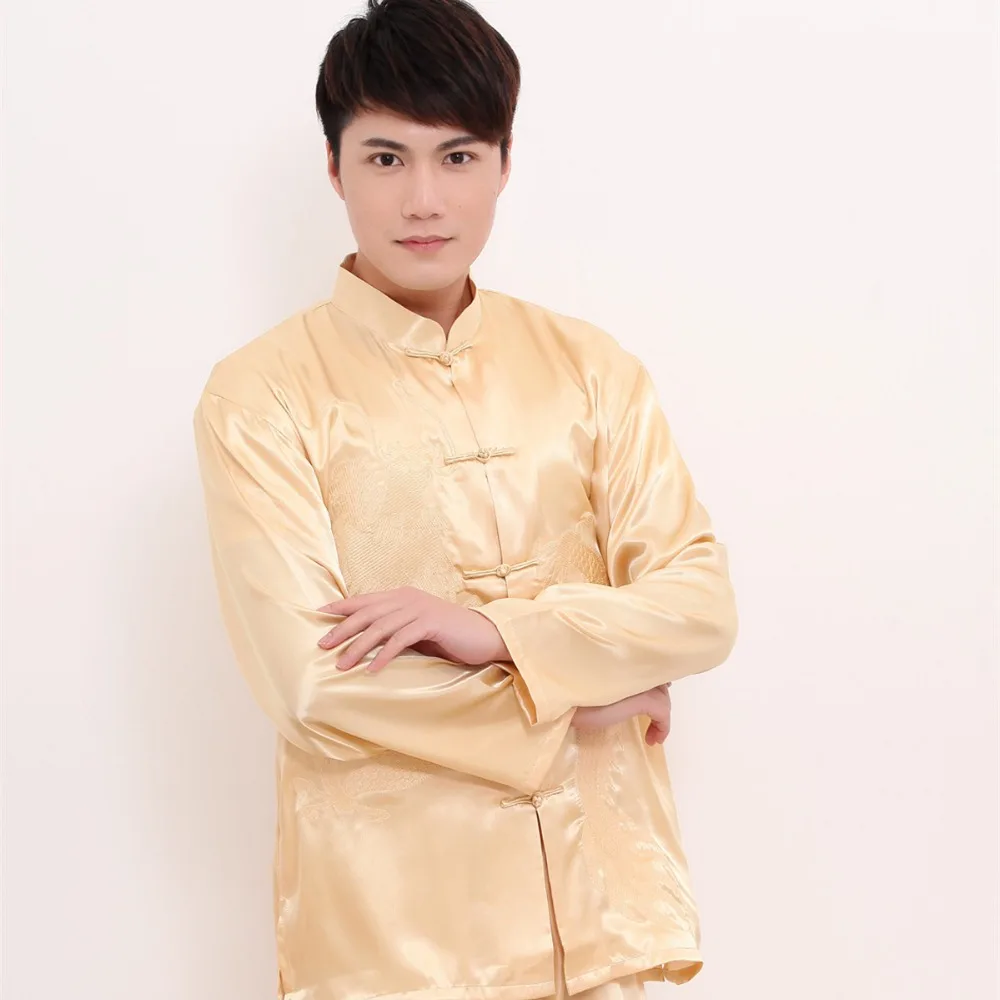 New Long Sleeve Tang suit Chinese Traditional dragon printed Jacket Set chinese kung fu clothing mandarin collar Jacket Men