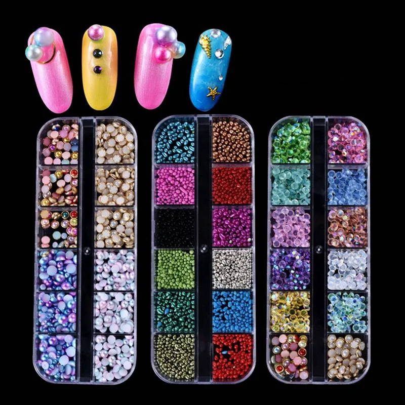 

12 Grids/Sets Nail Glitter Sequin Mixed Mirror/Meramid/Sugar Round DIY Flake Nail Art Decorations