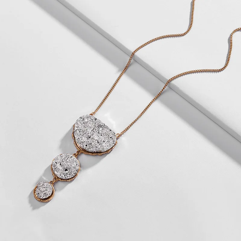 

New Arrival Fashion Jewelry Gold Long Chain With Resin Imitation Druzy Stone Pendant Necklace for Women