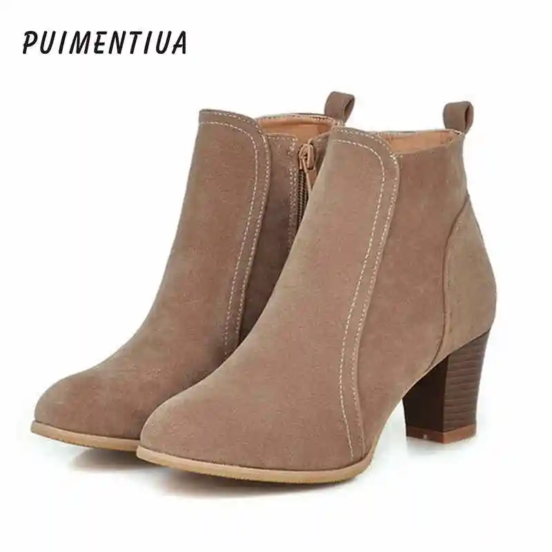 

Puimentiua 2019 Women Boots Flock Ankle Boots Spring Autumn Women Boots Ladies Party Western Stretch Fabric Boot Plus Size 35-42