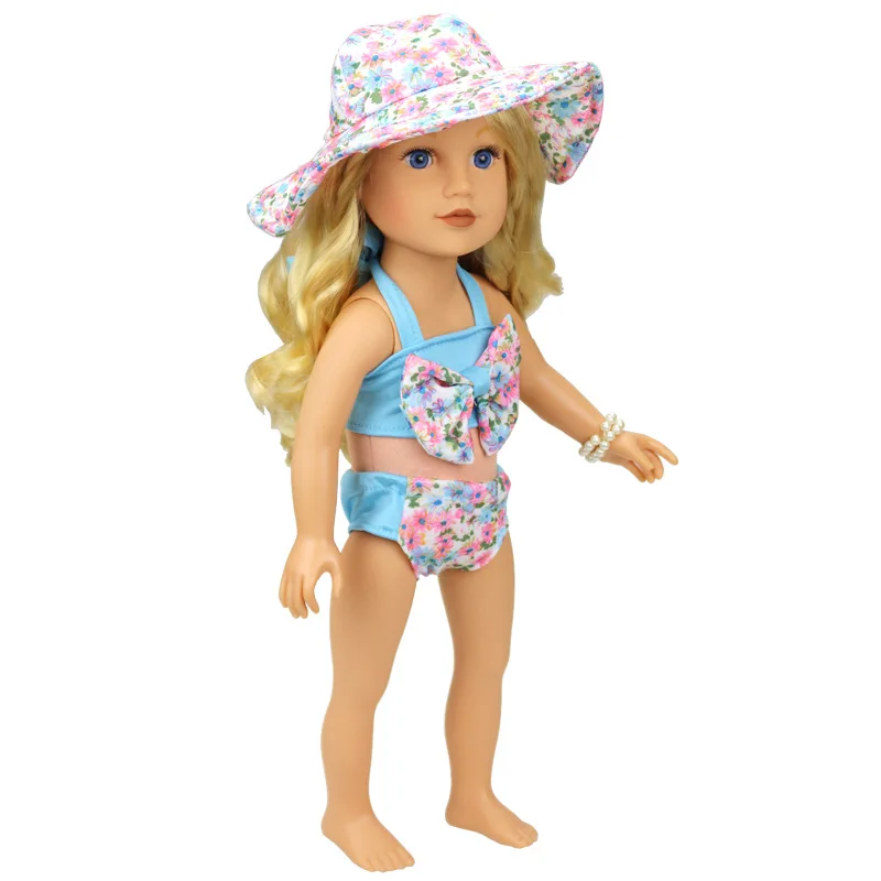 3 шт./компл. одежда для 1" 45 см для девочек Купальник для куклы+ Кепки летний плавательный костюм со шляпой подходит 43 см для ухода за ребенком для мам бэби долл платье
