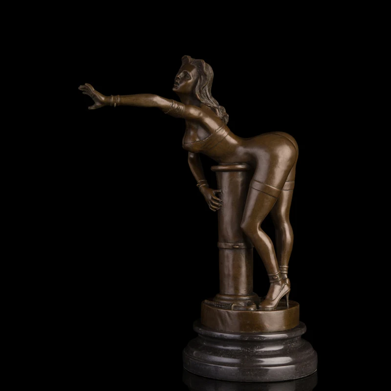 

Arts Crafts Copper hot sales antique erotic artwork bronze Sculpture sexy nude lady statue Sexy pole dancer czs-509