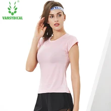 Vansydical рубашки для йоги Сексуальная сорочка с низким вырезом на спине Женская майка с коротким рукавом дышащие спортивные футболки для бега майка для бега