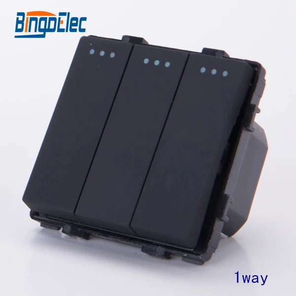 

BINGO ELEC 3gang 1way black lighting switch modular, no frame,EU/UK,Hot sale