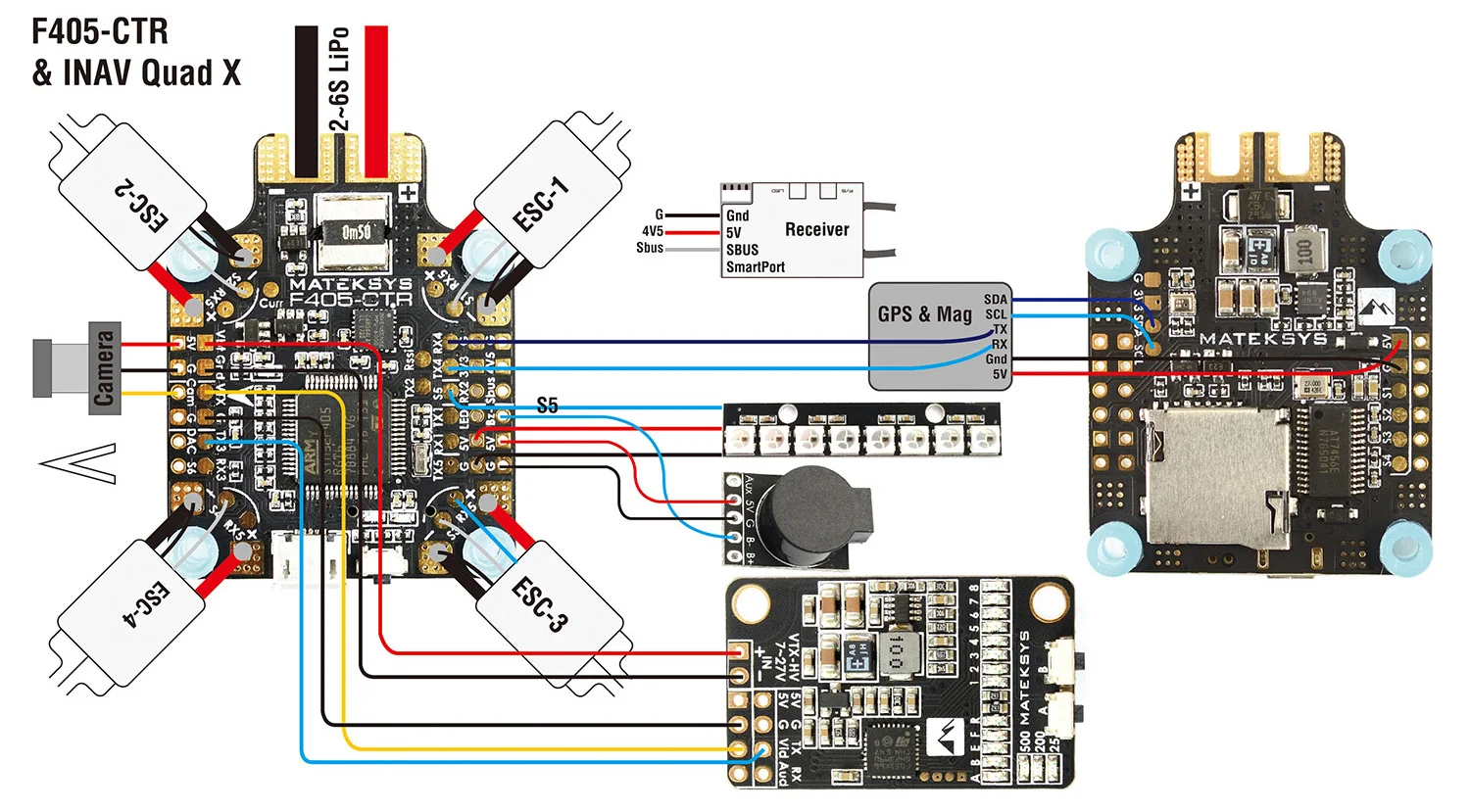 Matek MATEKSYS F405-CTR F405 AIO BFOSD STM32F405 Контроллер полета встроенный PDB 5 V/2A BEC слот для sd-карты BMP280 для F4 RC Дрон