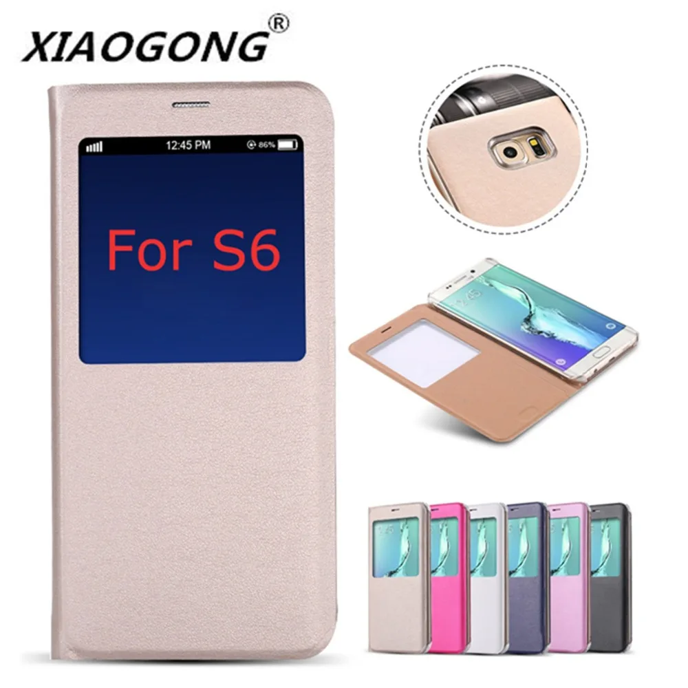 Luxury Flip Leather TPU Protective Phone Case For Samsung Galaxy S6 View Window Leather Cover For Samsung Galaxy S6