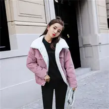 Зимнее Новое Женское вельветовое хлопковое пальто плюс бархатное утепленное пальто из искусственной овечьей шерсти с хлопковыми лацканами для студентов модное женское пальто