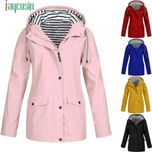 JAYCOSIN куртки Плюс Размер Женская однотонная верхняя одежда с длинным рукавом пальто непромокаемая Женская одежда с капюшоном ветронепроницаемая Обычная накидка S-5XL