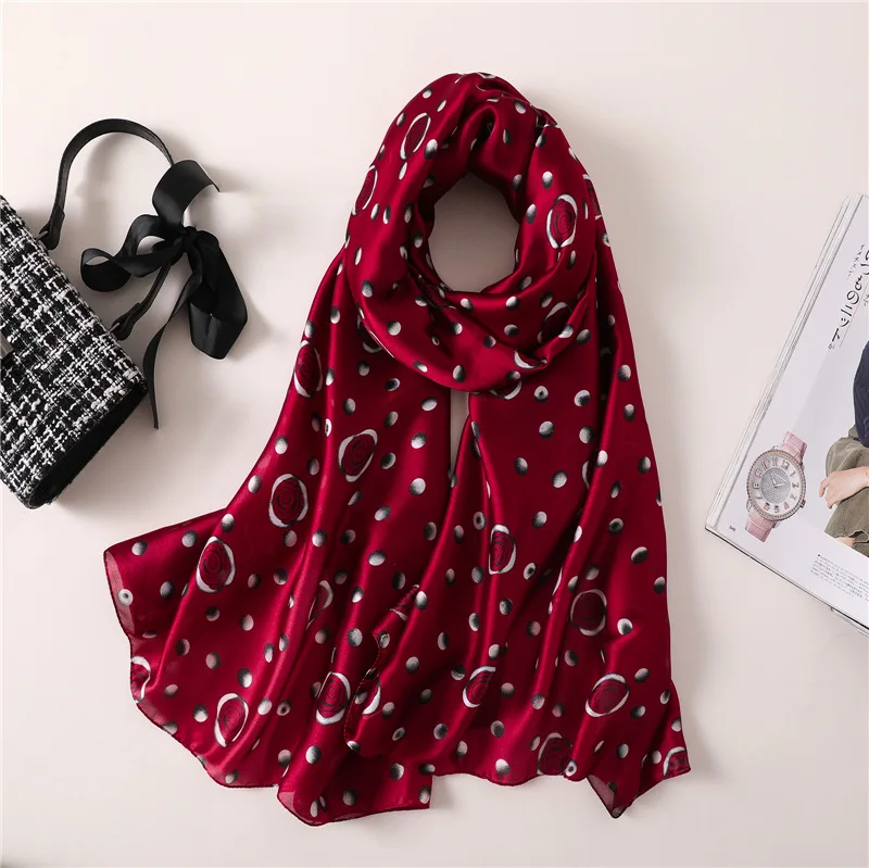 

2019 New Luxury Women's Silk Scarf Fashion Soft Silk Scarves Long Ladies Shawls and Wraps Female Pashmina Foulard Hijab Bandana