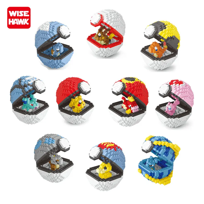 

Full Set 10 PCS Building Blocks Pikachu Poke Ball Action Figures Kids Toys Micro Block Anime Orbs Constructor Toys For Children