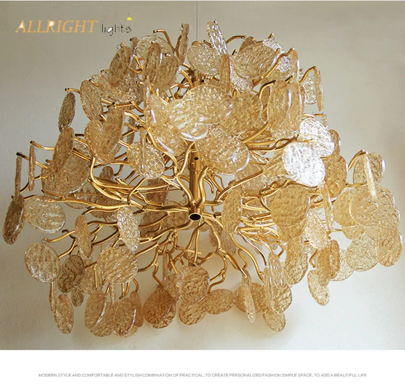 

Led leaf modern chanderlier D70CM glass material gold color for bedroom living room new model design creative