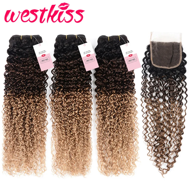 West Kiss Hair 3 Bundles Ombre Hair Bundles With Closure 1B/4/30