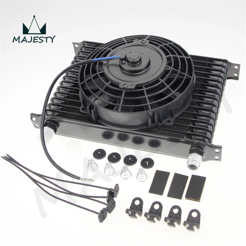 Universal 15 Row engine Transmission 10AN Oil Cooler + 7" Electric Fan