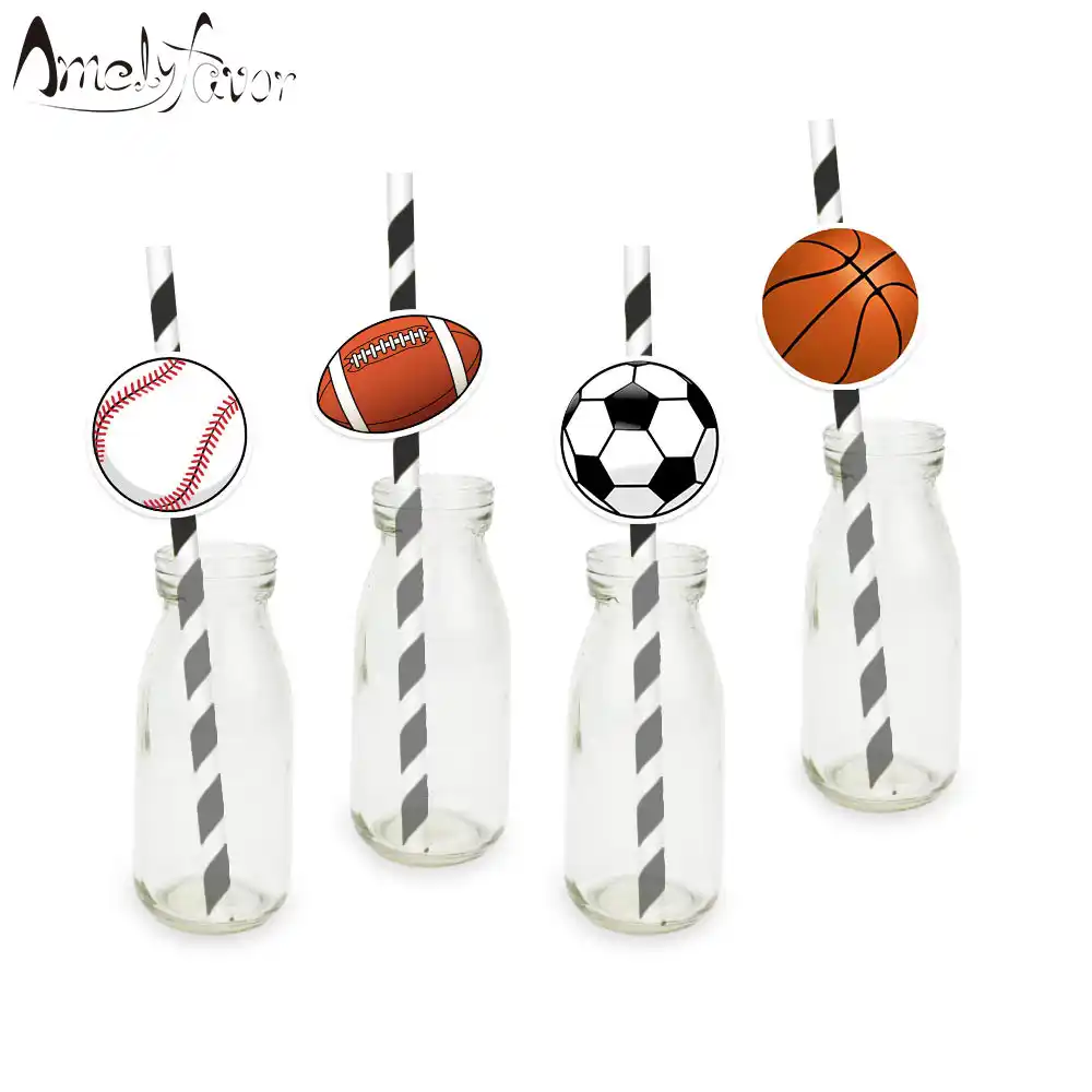 Sports Theme Basketball Football Baseball Rugby Party Paper Straws Sports Meeting Event Birthday Party Decorations Supplies Disposable Party Tableware Aliexpress