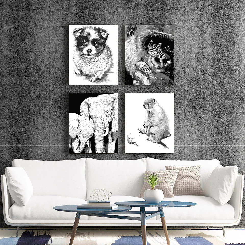 Diy животные лев собака слон картина маслом по номерам на холсте акриловый рисунок настенный плакат Раскраска по номерам для домашнего декора