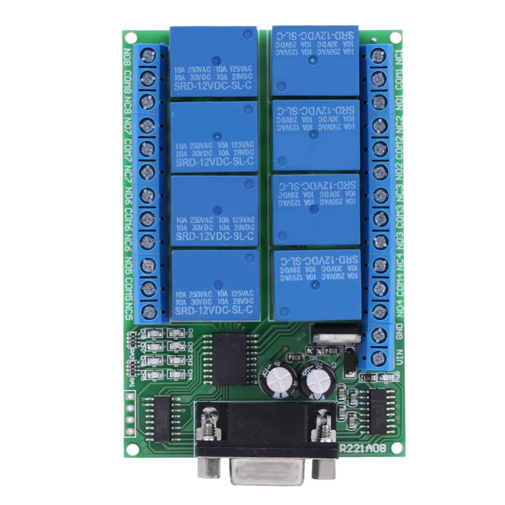 Лидер продаж 12V 8-канальный релейный DB9 RS 232 триггерный релейный модуль умный дом удаленного Управление переключатель релейных платов