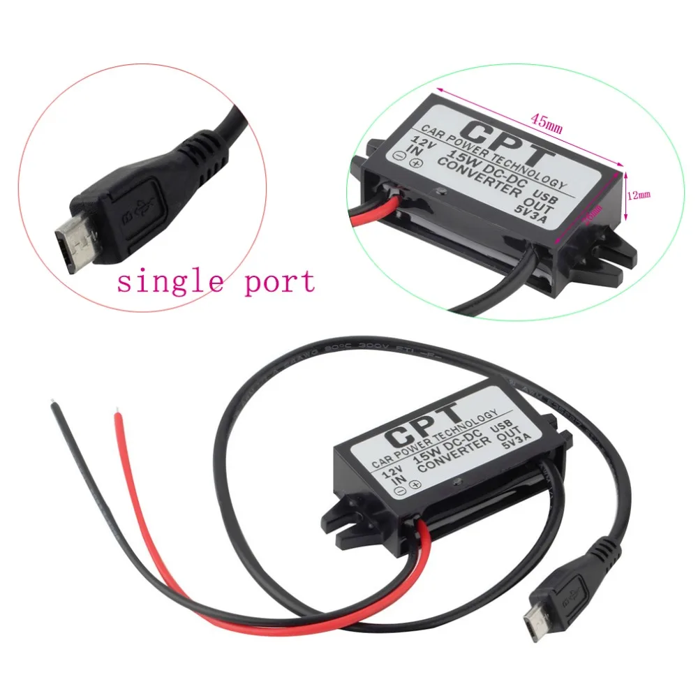 

1pcs Hot Worldwide Charger DC Converter Module 12V To 5V 3A 15W with Micro USB Cable for car New