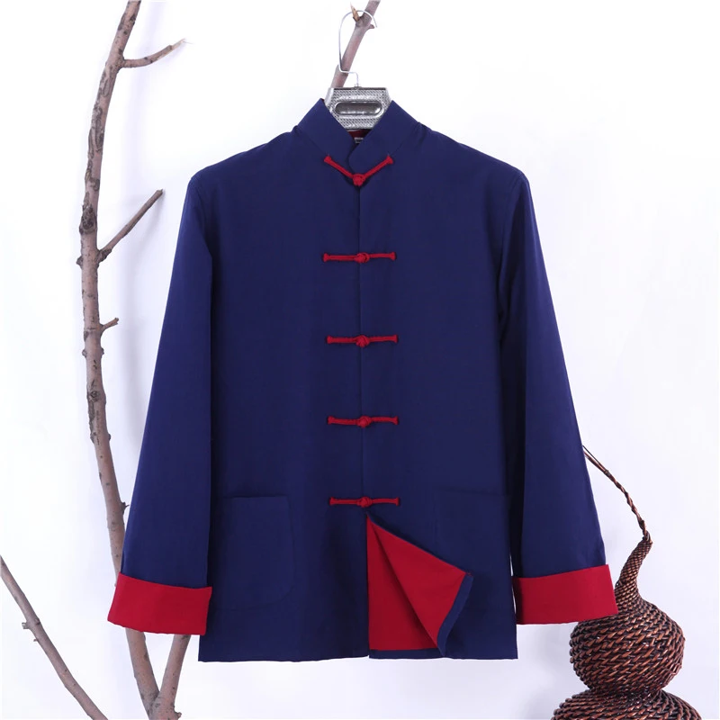 Мужская Осенняя Новая двухслойная однотонная куртка с длинными рукавами хлопок традиционное китайское пальто кунг-фу форма Тай Чи YZT082305