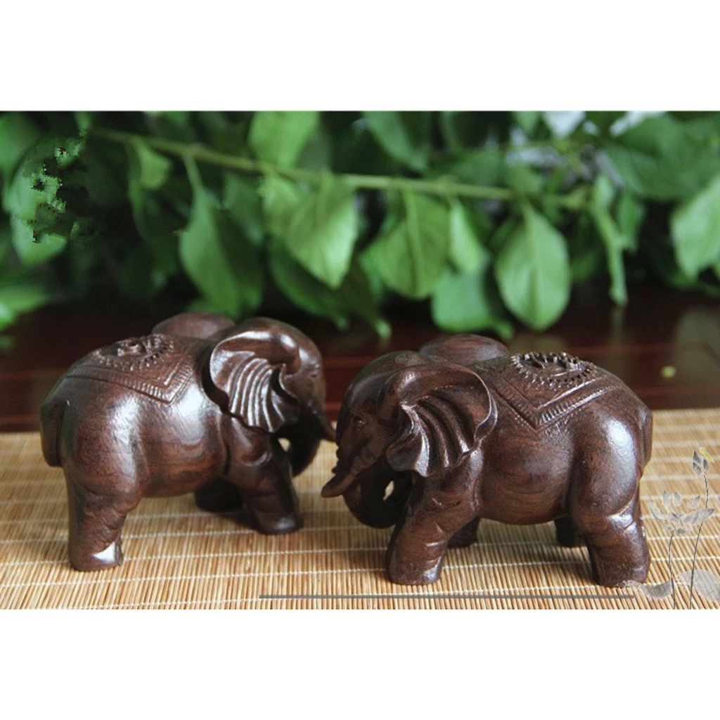 Wood Asian Elephant Ornament Gift Figurine Table Decor Desk Decor Decoration - Boxed Gift - Good Luck