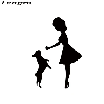 

Langru Personality Woman Playing With Pet Dog Car Motorcycle Vinyl Decal Funny Car Sticker Decorative JDM