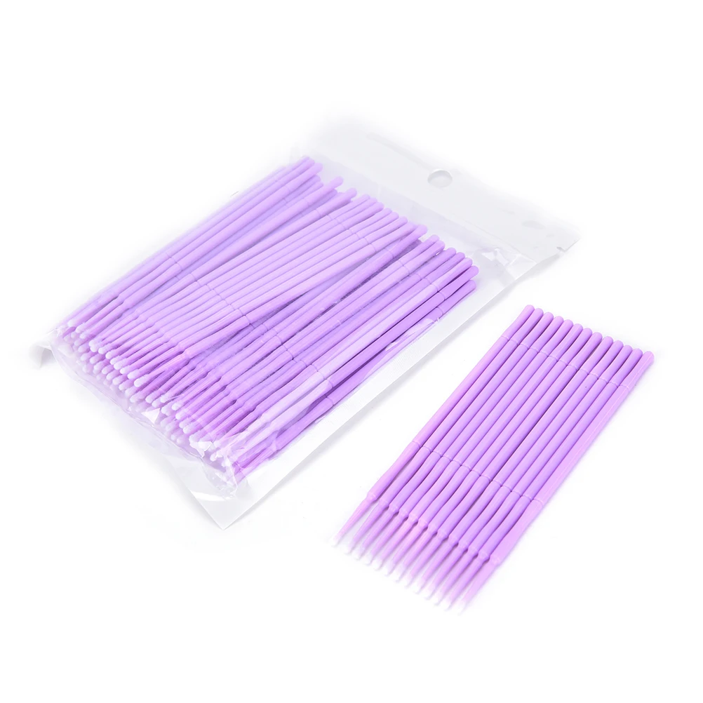 100 шт микро-кисти для наращивания ресниц, индивидуальные аппликаторы, палочки для туши, инструменты для женщин, косметические аксессуары для макияжа, одноразовые - Handle Color: Light Purple Size S
