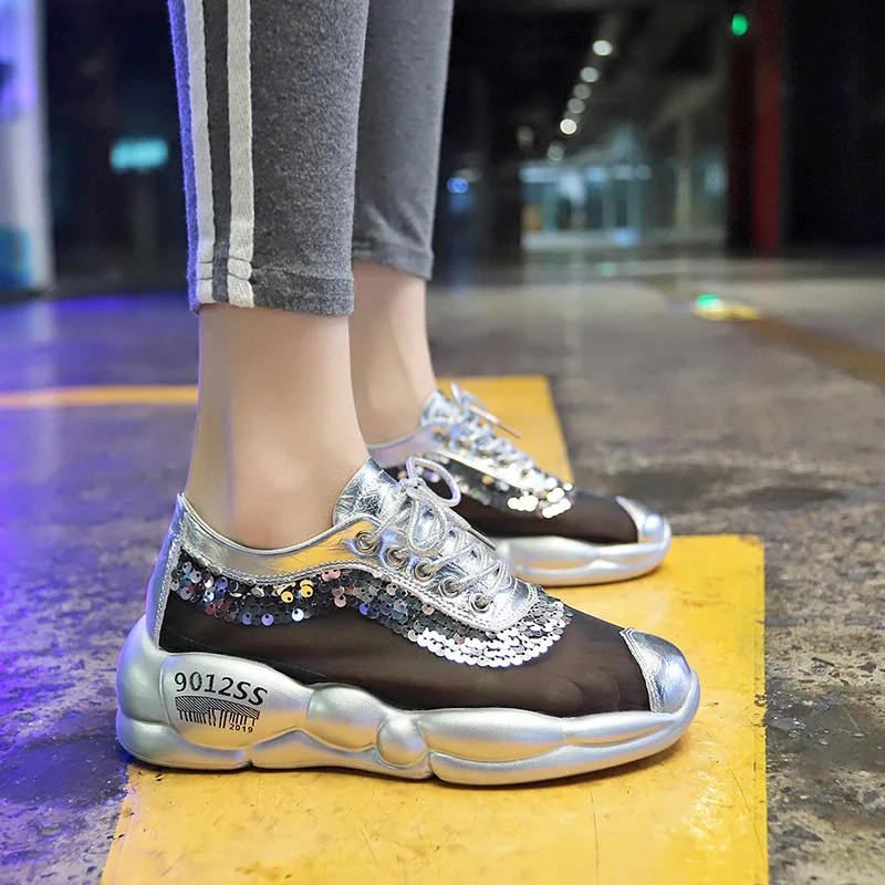 

DORATASIA New INS HOT Summer Mesh Sneakers Women 2019 Fashion Girl Shining Flats Casual Women Platform Shoes Woman