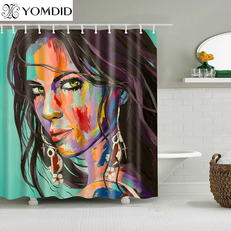 

Waterproof Shower Curtain Character Pattern Curtains For Bathroom Multi-size Home Decor Polyester Shower Curtains With 12 Hook