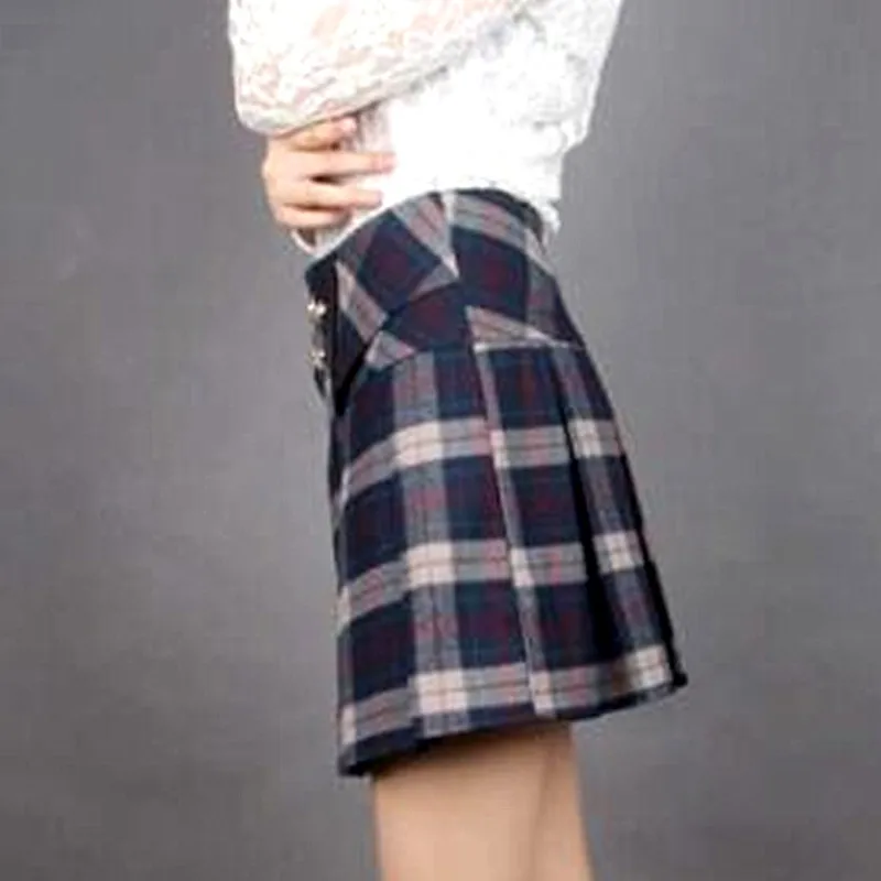 Осенне-Весенняя модная женская плиссированная Клетчатая Шерстяная Юбка из смешанной ткани высокого качества шотландская мини-юбка Kilt Skater
