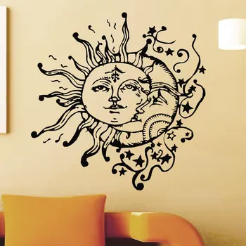 

Creative Special Wall Decals Home Livingroom Cool Unique Decor Vinyl Wall Sticker Sun Moon Doubled Face Patterned Mural Wm-551