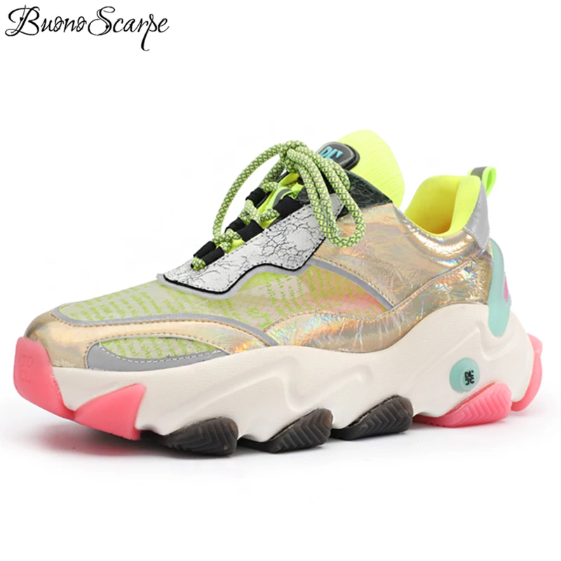 

2019 Female Light Platform Sneakers Mixed Color Mesh Summer Dad Sneakers Lace Up Light Espadrilles Women Jelly Sole Sneakers New