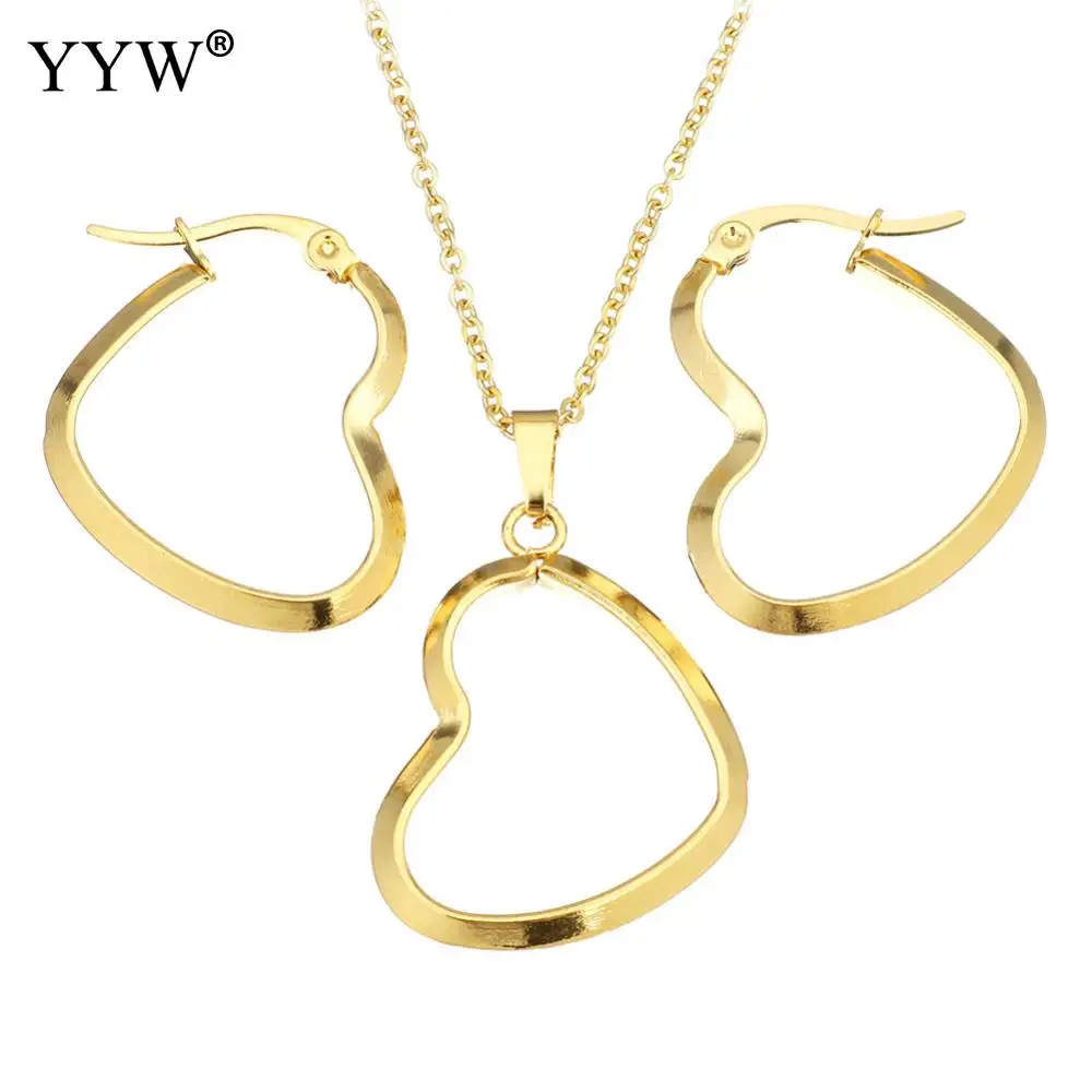 Fashion Stainless Steel Jewelry Sets Earring & Necklace Gold Color