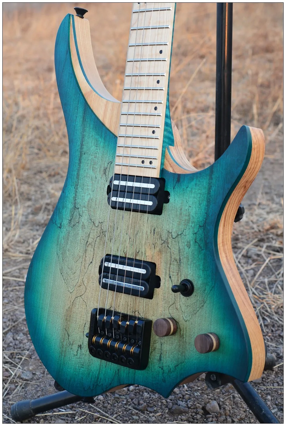 

NK Headless Electric Guitar steinberger style Model blue color spalted curly maple top Flame maple Neck in stock free shipping