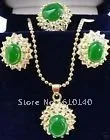 

3PCS green Jewellery necklace pendant earring ring8 set