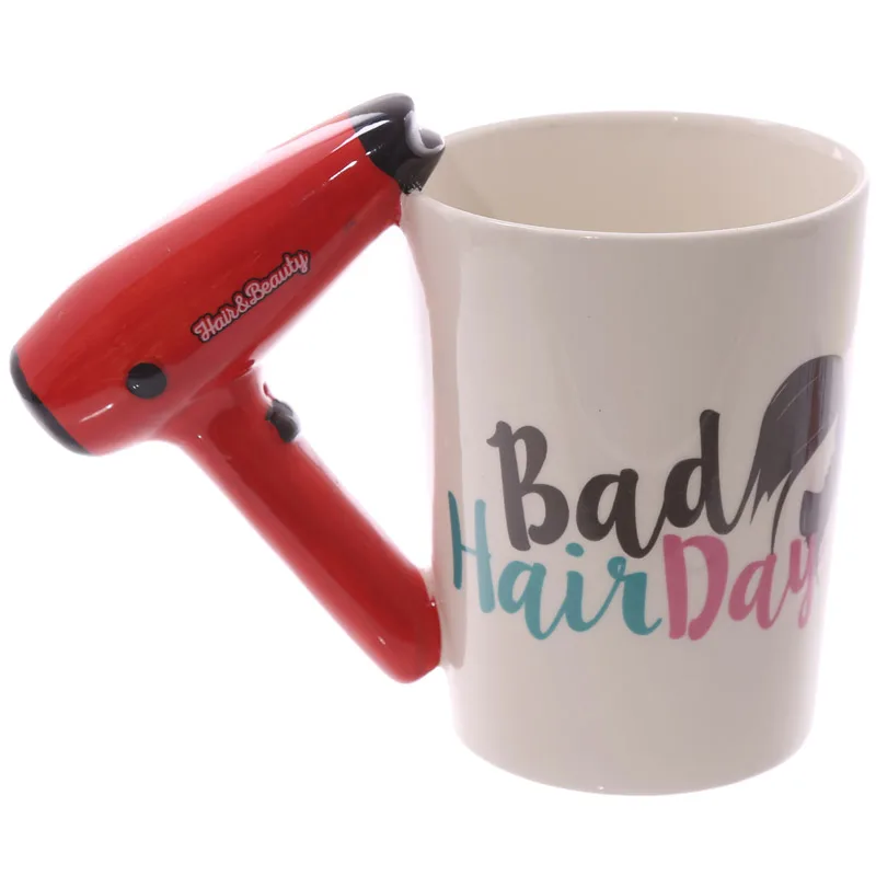 Online Creativo secador de pelo de cerámica taza de Damas herramienta secador de pelo C salón de pelo decoración de baño tocador decoración taza de café regalo de peluquería