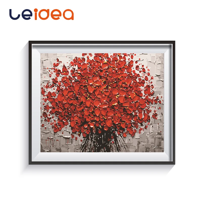 

DIY Red Rose Flower Digital Painting By Numbers Linen Paint Abstract Modern Wall Art Hand Canvas Painting For Home Decor