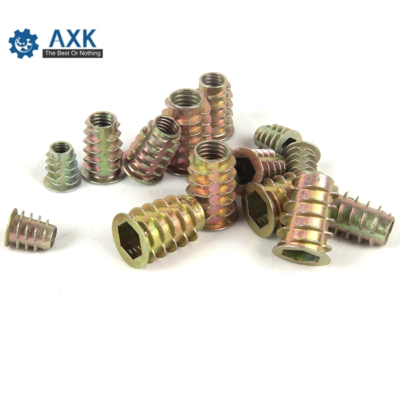 50Pcs M4 M5 M6 M8 Zinc Alloy Thread For Wood Insert Nut Flanged Hex Drive Head Furniture Nuts Inner six angle screws images - 6