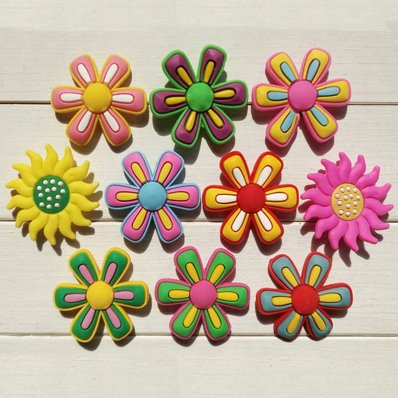 

High Quality 10Styles,10pcs Big Flowers PVC Shoe Charms Buckles Fit Bracelets,Shoe Accessories Decoractions,Party Favors Gifts