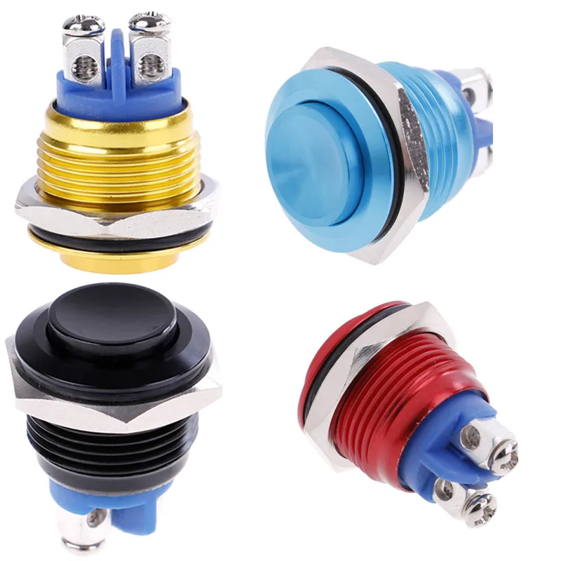 1PC 19mm Waterproof Black Momentary Metal Push Button Reset Switch High Head 4 Colors