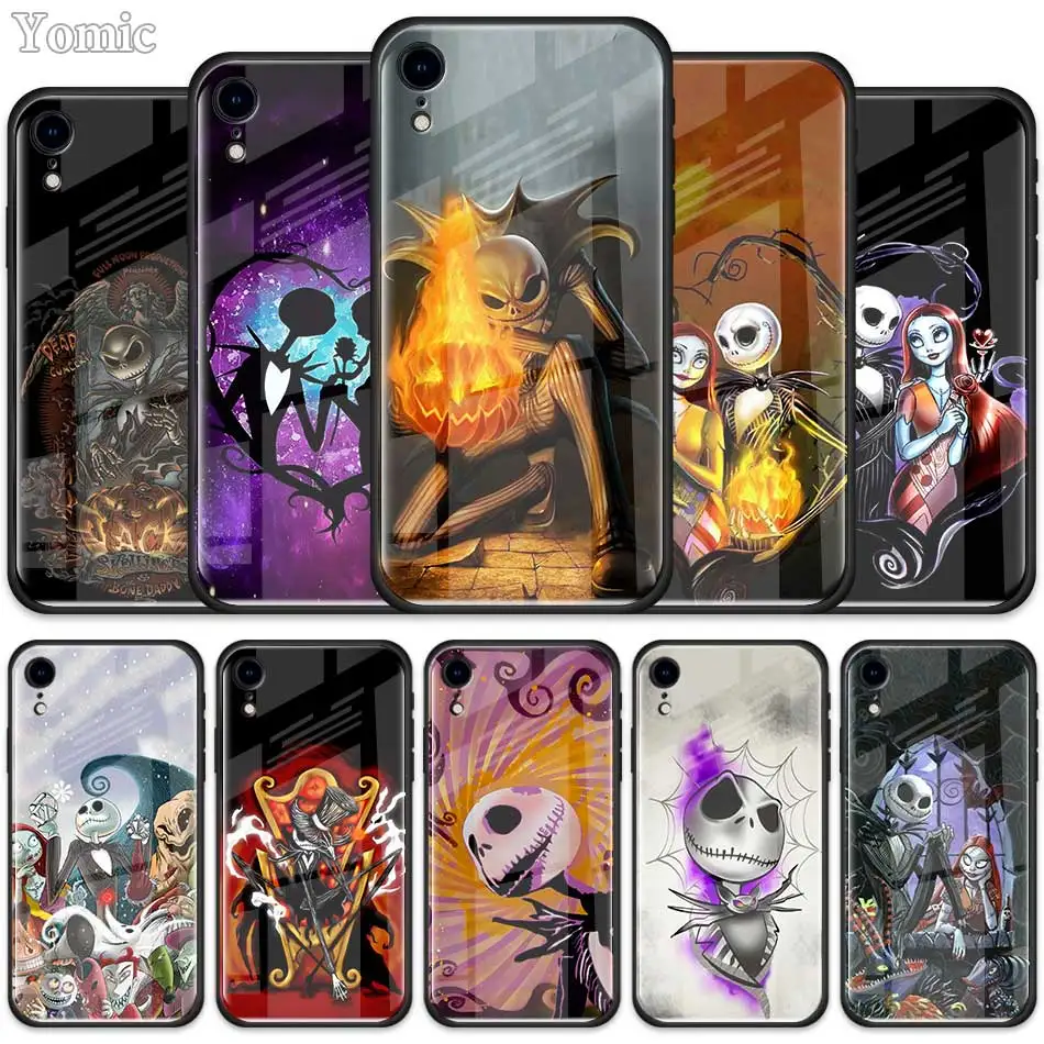 

Jack Skellington Before Christmas Tempered Glass Case for Apple iPhone XR 7 8 6 6S Plus X XS MAX Cell Phone Case Cover Shell