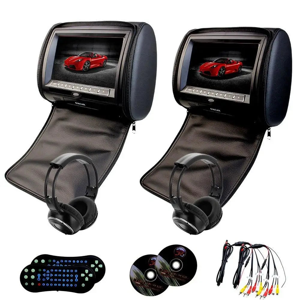 

Headrest Pillow 2pcs LCD Screen Digital Car Monitor DVD player USB IR FM Transmitter Pillow Monitor video player+2 IR headphones