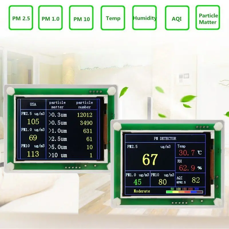 

Car Home PM2.5 Air Quality Detector 2.8-Inch TFT Screen Digital Air Particulates Measure Meter Tester AQI Home Gas Monitor