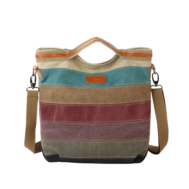 

IMIDO Hot Sale Striped Printed Casual Bag Women Canvas Beach Bags Female Single Shoulder Handbags Ladies Large