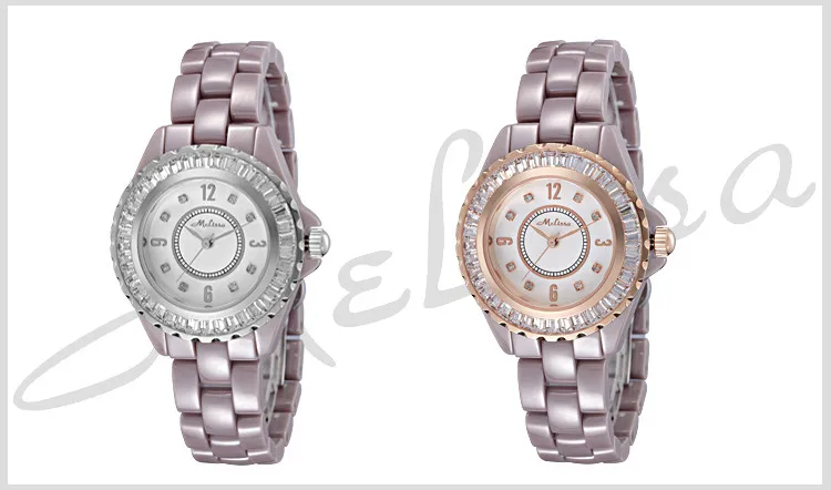 100% Full Ceramic Bracelet Watch Anti-allergy Wrist watch Elegant Women Crystal Dress Watches MELISSA Quartz Montre Femme F8011A