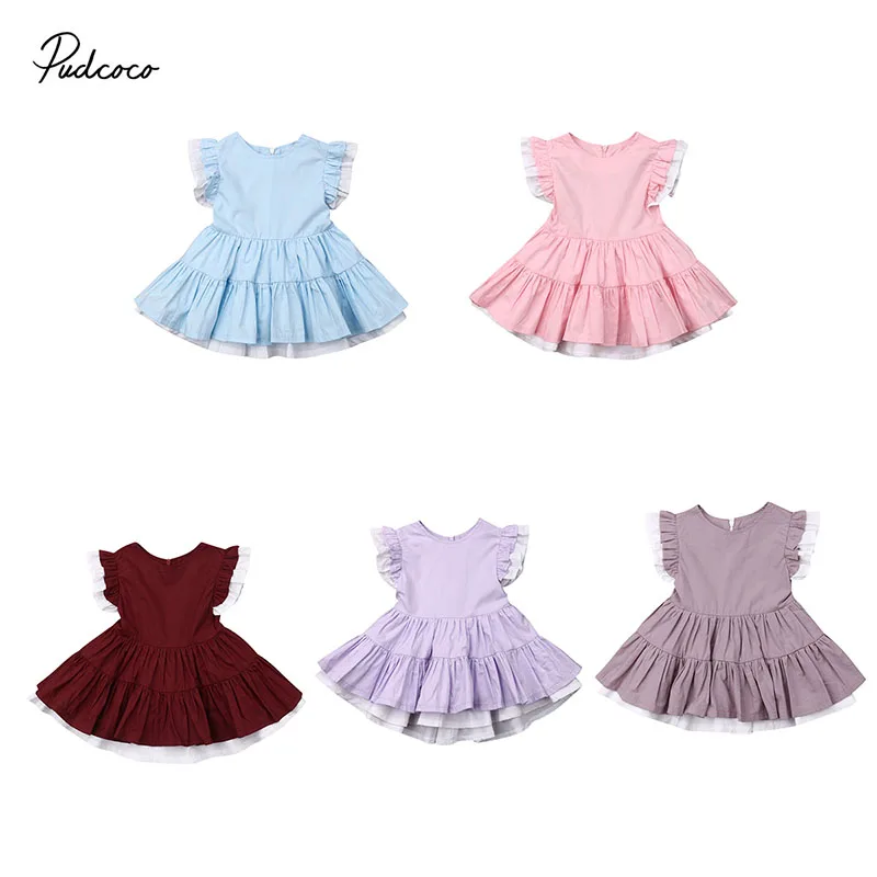 

2019 Brand Kid Baby Girls Dress Ruffle Fly Sleeve Pageant Party Princess Bridesmaid Gown Prom Tutu Dress Kids Sundress 1-6Y