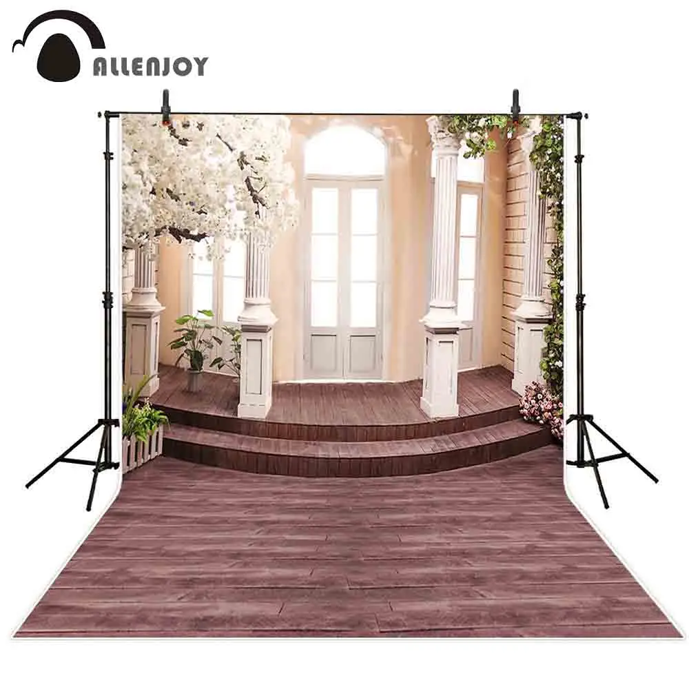 

Allenjoy photography background Spring porch flower tree wood floor wedding backdrop photo studio photocall photophone props