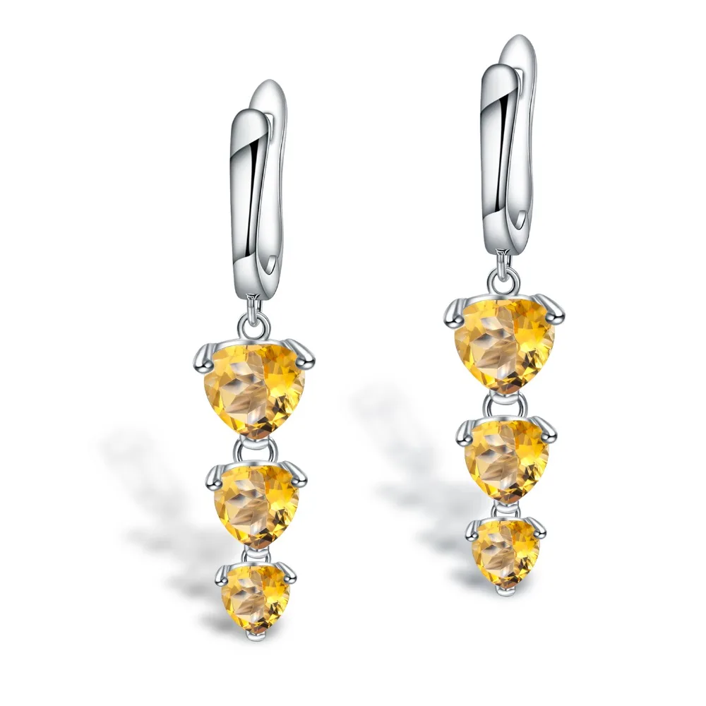 

GEM'S BALLET 4.86Ct Natural Citrine Gemstone Drop Earrings for Women Jewelry Solid 925 Sterling Silver Three Love Heart Earrings