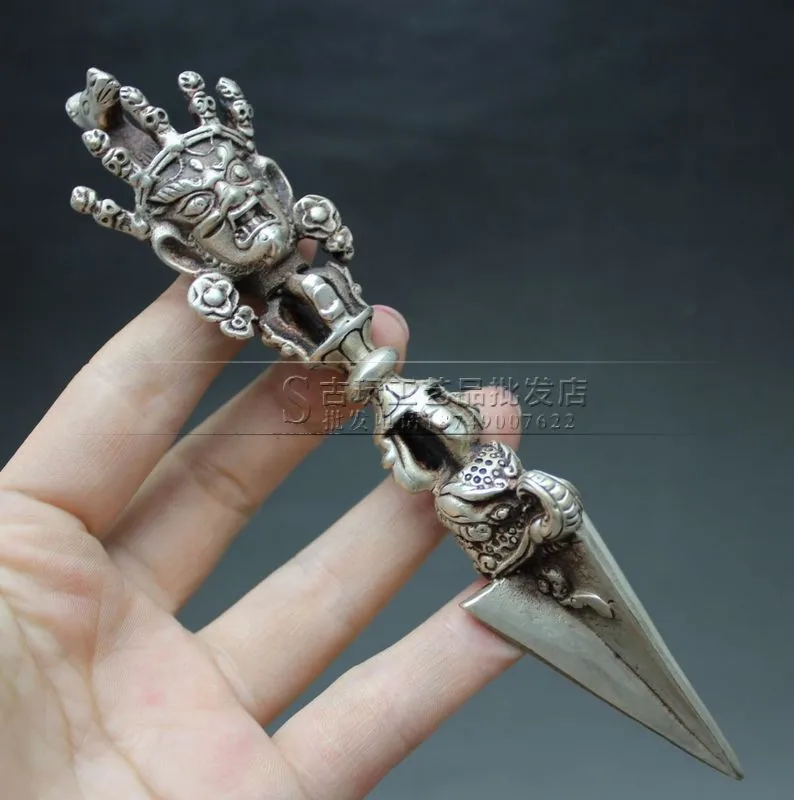 

Buddhism delicate Tibetan silver Carving Mahakala Buddha Head Vajra figurine decoration metal handicraft