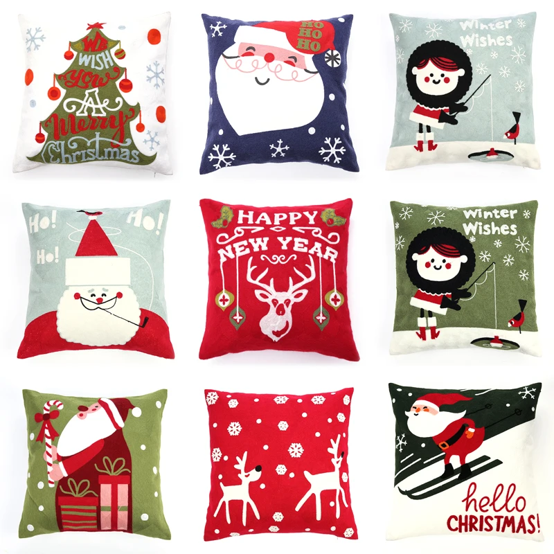 

Christmas embroidered cojines decorativos para sofa decorative pillow cushion cover home car Ornamental throw Pillowcase coussin
