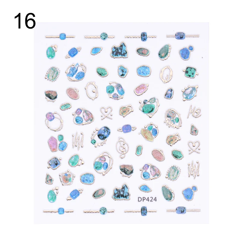 Стикеры 3D на ногти Nail Art самоклеющиеся геометрические наклейки с драгоценным камнем для украшения ногтей - Цвет: Pattern 16