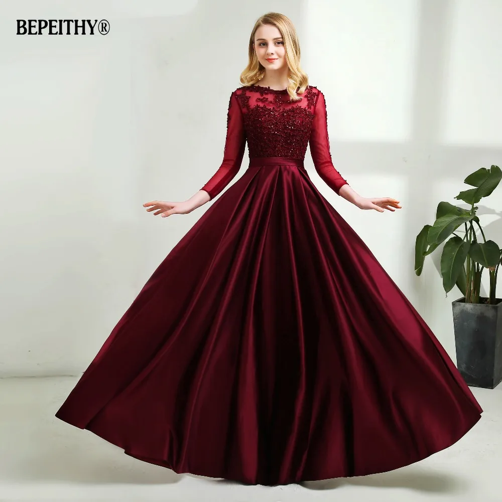 Robe De Soiree Long Sleeves Burgundry Long Evening Dresses